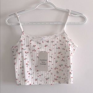 lace trimmed floral print camisole top